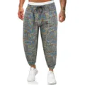 Men's casual loose drop-crotch colorful printed harem pants with drawstring and cuffed hem. - S / As Shown
