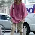 Lässiges Herren Langarm T-Shirt mit Struktur streetwear Oberteil neues modernes Design - S / Rosa