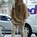 Herren lässiges einfarbiges langärmliges loses Oberteil mit Kordelzug Hose Streetwear Outfit - S / Khaki