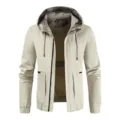 Men's hooded jacket casual utility outerwear with camo hood lining and spacious pockets. - M / Khaki