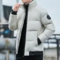 Men winter padded puffer jacket light grey stand collar casual warm outerwear variant style - M / Tops / Gray