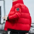 Men Winter Padded Jacket Red Stand Collar Casual Thick Warm Streetwear Outerwear Variant - M / Tops / Red