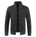 Cardigan en tricot zippé pour homme avec col montant, panneaux matelassés et doublure. - M / Noir