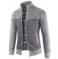 Gilet zippé chaud pour homme en tricot doublé polaire avec élégants empiècements matelassés. - M / Gris clair