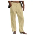 Men's casual linen pants, loose fit beach trousers with elastic drawstring waist and deep pockets. - S / Bottoms / Khaki