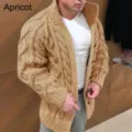 Herren grobstrick cardigan pullover stehkragen langarm grobstrick aprikose variante - Dunkelgelb