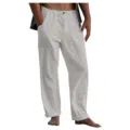Men's loose casual linen trousers summer beach yoga elastic drawstring pants with pockets - S / Bottoms / Gray