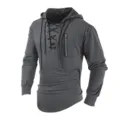 Men's dark grey tactical hoodie with lace-up front and zipper pockets for streetwear style. - S / Gray