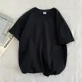 T-shirt noir décontracté à manches courtes pour femmes, haut d'été basique ample. - M / Hauts / Noir