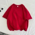 T-shirt rouge oversize manches courtes casual couleur unie col rond haut femme ete - M / Hauts / Rouge