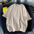 T-shirt beige decontracté à manches courtes pour femme, haut ample basique d'été col rond - M / Hauts / Kaki