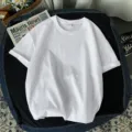 Camiseta blanca casual y holgada de manga corta para mujer, top de verano cómodo cuello. - Blanco
