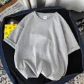 Camiseta gris de manga corta holgada para mujer, parte superior de verano cómoda de algodón diario. - Gris claro