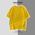 T-shirt à manches courtes jaune uni t-shirt basique d'été décontracté unisexe - S / Hauts / Jaune