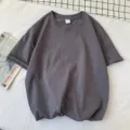 Camiseta casual de manga corta holgada para mujer de verano top de algodón liso cómodo - Gris oscuro