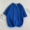 Camiseta de manga corta lisa holgada informal para mujer, verano cómodo, azul. - Azul zafiro