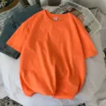 Camiseta de manga corta naranja vibrante, corte holgado cómodo top de verano casual. - Naranja