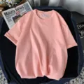 Camiseta Manga Corta Casual Rosa Algodón Corte Suelto Top de Verano Básico Mujer Trendy - Rosa Claro