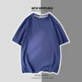 T-shirt à manches courtes unicolore pour hommes et femmes vêtements streetwear - Bleu Marine / S