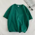Camiseta de manga corta lisa verde oscuro, top básico de verano casual para mujer. - Verde Oscuro