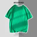 T-shirt à manches courtes uni pour hommes et femmes, haut d'été vert col rond ample et décontracté. - Vert foncé / S