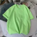 Mujer verde neón camiseta manga corta holgada casual verano estilo coreano top básico - Verde claro