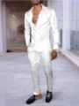 Set di due pezzi da uomo camicia a maniche lunghe e pantaloni tinta unita moda - Taglia S / Top e Pantaloni / Bianco