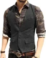 Men's slim fit herringbone suit vest single breasted casual waistcoat for autumn winter season. - M / Dark Gray