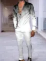 Vista dettagliata della camicia a maniche lunghe sfumata e pantaloni coordinati, set casual. - Sfumato Bianco e Nero