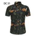 Men's short sleeve tropical leaf print button down shirt casual Hawaiian summer top. - M / DC31 Black