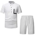 Set estivo casual da uomo in lino con camicia Henley e pantaloncini bianchi estivi - Taglia S / Set / Bianco