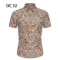 Men's short sleeve casual button-down shirt featuring a classic brown paisley print pattern. - M / DC32 Brown
