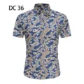 Men short sleeve paisley printed button down shirt summer casual slim fit beach top - DC36 Blue