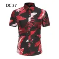 Men's summer short sleeve Hawaiian shirt with tropical leaf print slim fit casual beach top - DC37 Red