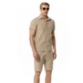 Set casual da uomo in cotone e lino polo a maniche corte e pantaloncini estivi mare - Taglia S / Top e Pantaloni / Kaki