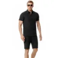 Completo estivo casual da spiaggia per uomo con polo e short in lino e cotone puro - Taglia S / Top e Pantaloni / Nero