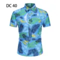 Men's tropical leaf print short sleeve Hawaiian shirt casual summer beach button down top - DC40 Cyan