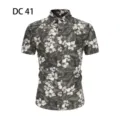 Men short sleeve Hawaiian aloha shirt tropical floral print slim fit button down beach top detail - DC41 Gray