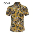 Men's floral short sleeve Hawaiian shirt casual slim fit beach shirt stylish summer top detail. - DC45 Yellow
