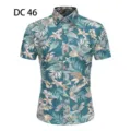 Men's Short Sleeve Hawaiian Tropical Floral Print Slim Fit Casual Beach Shirt for Summer. - DC46 Cyan