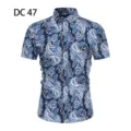 Men's short sleeve paisley print shirt, casual slim fit hawaiian beach button down top. - DC47 Black