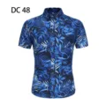 Men's blue tropical leaf print short sleeve shirt casual hawaiian button down top - DC48 Blue