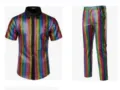 Men's colorful sequin shirt and pants set 70s disco party cosplay stage performance outfit - S / Top And Bottom