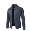 Cardigan in maglia termica felpata da uomo, collo alto e dettaglio con cerniera zip. - Blu navy
