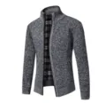 Cardigan in maglia foderato in pile uomo collo alto zip intera inverno caldo cappotto - Taglia M / Top / Grigio scuro