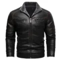 Man winter dikke kunstlederen jas bont gevoerd warme vintage motorjas bovenkleding - 2XL / Tops / Vintage Zwart