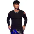 T-shirt manches longues homme épaules dénudées, haut moulant col rond tendance streetwear. - S / Hauts / Noir