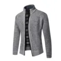 Cardigan maglia foderato pile uomo, collo alto, esterno grigio strutturato, interno a quadri. - Taglia M / Top / Grigio chiaro