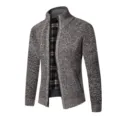 Cardigan in maglia foderato in pile da uomo collo alto zip vestibilità slim giacca - Marrone