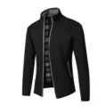 Cardigan in maglia da uomo nero con colletto alto in fleece e fodera a quadri. - Taglia M / Top / Nero